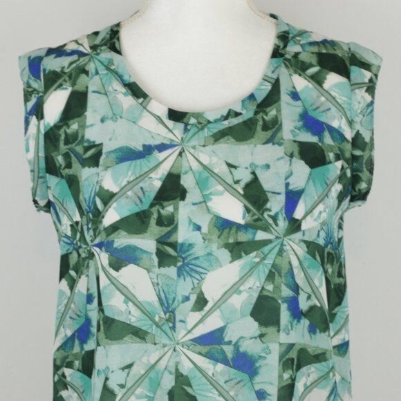 Mossimo Women's XS Green Blue Abstract Woven Scoop Neck Tank Top - Picture 2 of 7